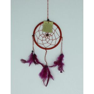 Dromenvanger / Dreamcatcher Ø12cm zonder kleintjes  - rood (roze veer)