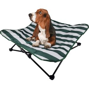 Topmast Stripes - Hondenstretcher - 87 x 87 x 23 cm - Groen Wit - Hondenbed - Honden Ligbed - Stretcher - Opvouwbaar