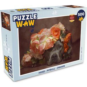 Puzzel Hond - Pitbull - Oranje - Legpuzzel - Puzzel 500 stukjes