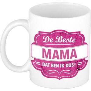 De beste mama cadeau koffiemok / theebeker wit met roze embleem - 300 ml - keramiek - cadeaumok Moederdag / verjaardag