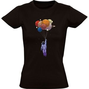 Astronaut zwevend met ballon planeet Dames T-shirt - ruimte - sterren - ruimtevaart - maan - space