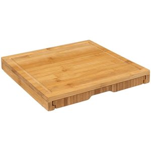 Secret de Gourmet kaasplankje cadeau set - inclusief 4x kaasmesjes - bamboe hout - 30 x 30 cm - serveerplank