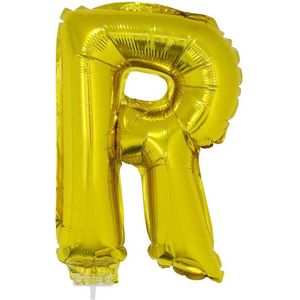 Gouden opblaas letter ballon R op stokje 41 cm