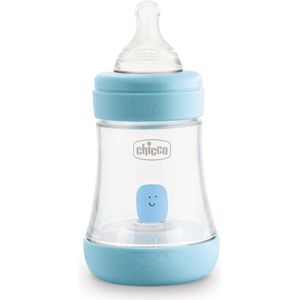 Chicco Perfect 5 anti-koliek flesjes met zuignap van siliconen voor 0+ maanden, biofunctioneel met Intuiflow-systeem, blauw, 150 ml 0+ maanden