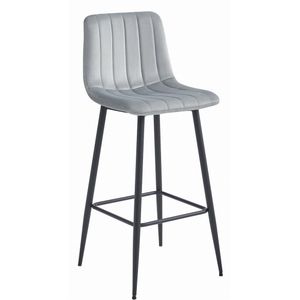 Barkruk POZZA - Zilvergrijs Velvet, Zwarte Metalen Poten, 76 cm Zithoogte, Rugleuning, Ergonomisch Ontwerp, Max. 120 kg