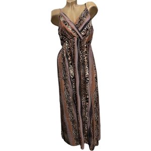 Dames maxi jurk met panterprint S/M bruin/taupe