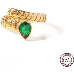 Soraro Groene Slang Ring | 18K Goldplated | Goudkleurig | Groen | Elegante Ring | Zirkonia | Dames Ring | Klemring | Vrouwen Cadeau | Moederdag | Moederdag cadeau