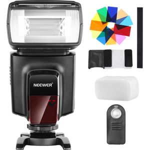 Speedlite Flitser met 12 Kleurenfilters en IR Afstandsbediening - Draadloos - Compatibel met Canon, Nikon, Panasonic, Olympus en Andere DSLR Camera's - Inclusief Harde Diffuser - X01NSK796