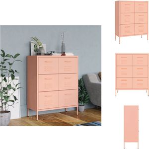 vidaXL Ladekast Staal - 80x35x101.5 cm - 6 lades - Roze - Kast