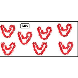 60x Hawai krans rood - hawai slinger krans festival thema feest tropical