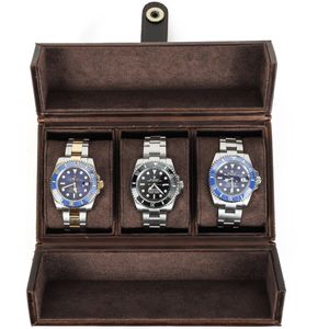 Timezone - Leren Watch roll voor 3 Horloges - Horloge reisetui