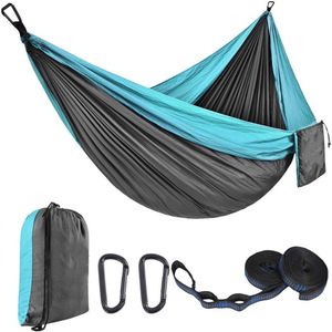 Kampeerhangmat - Reishangmat met banden - 1 stuk - Draagbare, ademende hangmat - Geschikt voor tuin, buiten, backpacken, reizen - Buitenhangmat met parachutestof - Enkel, dubbel, kamperen, fietsen, binnen, vrijetijdshangmat - 300 x 200 cm