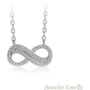 Juwelier Emo - Infinity Model Ketting bezet met Zirkonia stenen - Zilveren Ketting met hanger - 45 CM