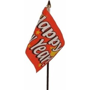 Happy New Year mini vlaggetje op stok 10 x 15 cm - Oud en nieuw zwaaivlaggetjes