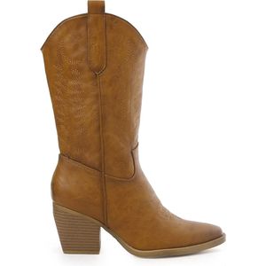 SmileFavorites® Dames Cowboylaarzen met Hak - Camel - Imitatieleer - Maat 36