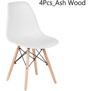 Eetkamerstoel - Shell Chair - Essenhouten Bijzetstoel - Poten met Metaal - Kunststof Stoelen voor Woonkamer Keuken - 4 Stuks Wit