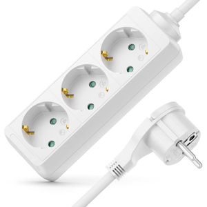Verlengdozen met 3 Compartimenten en Platte Stekker - Voor Gebruik Binnenshuis - Kabel van 30m - Robuuste Kunststof Behuizing - Wit