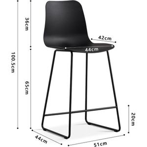 Barstoel 'Marie' PP Zwart, Metalen poten en zitting Polypropyleen - PP
