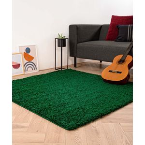 Vierkant hoogpolig vloerkleed shaggy Trend effen - jade 240x240 cm