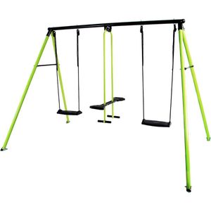 Hörby Bruk® Metalen Schommel - Inclusief Gratis Schommeltent - Voor 4 kinderen - Roestvrij Staal - Groen - 275X215X180cm - 100% gemaakt in Zweden - 10 jaar fabrieksgarantie - Schommelstoel - Duo schommelstoel - Schommel - Schommel voor buiten