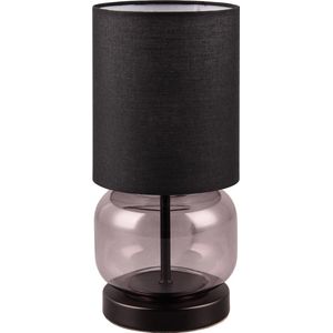 LED Tafellamp - Torna Oliy - E27 Fitting - Rond - Mat Zwart - Metaal - Rookkleur Glas