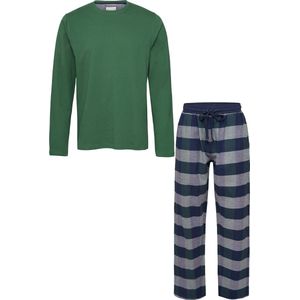 Phil & Co Lange Heren Pyjama Set Met Flanellen Pyjamabroek Groen - Maat L