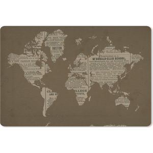Bureau mat - Wereldkaart - Retro - Krant - 60x40