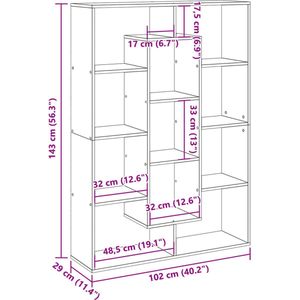 vidaXL - Boekenkast - 102x29x143 - cm - bewerkt - hout - gerookt - eikenkleurig