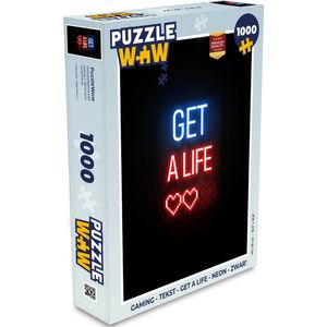 Puzzel Gaming - Tekst - Get a life - Neon - Zwart - Legpuzzel - Puzzel 1000 stukjes volwassenen