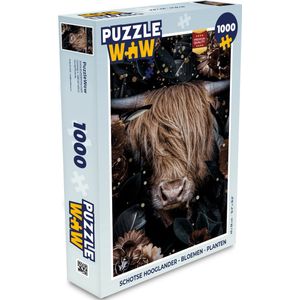 Puzzel Schotse Hooglander - Bloemen - Planten - Legpuzzel - Puzzel 1000 stukjes volwassenen