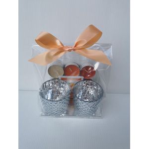 Geurgeschenkset voor haar: 2 waxinelichthoudertje + 18 Geurkaarsjes Orange in mooie geschenkverpakking