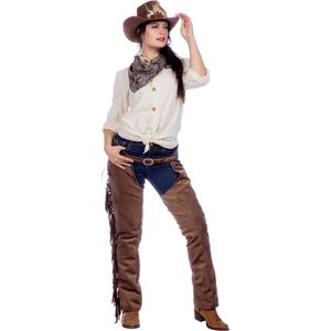Wilbers & Wilbers - Cowboy & Cowgirl Kostuum - Geknoopte Blouse Western Lady Vrouw - Wit / Beige - Maat 48 - Carnavalskleding - Verkleedkleding