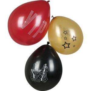 Hollywood Ballonnen VIP - Zwart / Rood / Goud - Latex - 25 cm - Set van 6