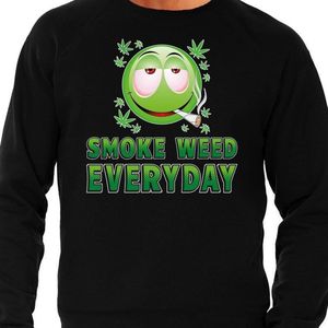 Funny emoticon sweater Smoke weed / wiet every day zwart voor heren - Fun / cadeau trui S