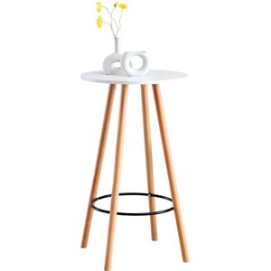 In And OutdoorMatch Bartafel Marjorie - Rond - Natuurlijk Hout en Wit - 107x60x60cm - Opvallend Design