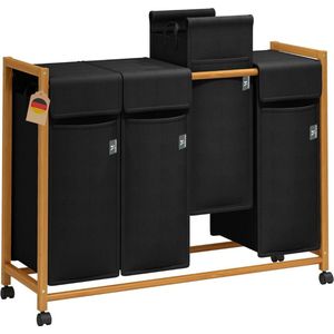 MKSS® Wassorteerder 4 Vakken - Wasmand - 200L - Zwart