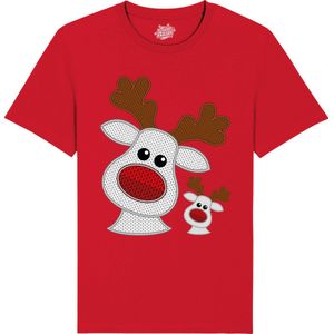 Rendier Buddies - Foute Kersttrui Kerstcadeau - Dames / Heren / Unisex Kleding - Grappige Kerst Outfit - Knit Look - T-Shirt - Unisex - Rood - Maat 4XL