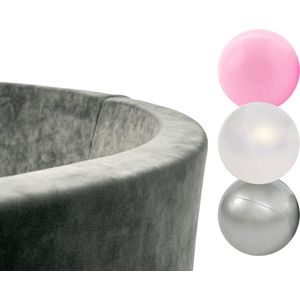 Misioo Ballenbak Rond 90x30 | Velvet Grijs | incl. 150 ballen | Pear Silver en Light Pink