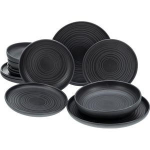 Serie Uno Black Lava Stone bordenset - 12-delig - Luxe servies - Eettafel accessoires bordenset 6 person