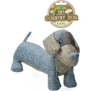 Country Dog Lucky – Honden speelgoed – Honden speeltje met piepgeluid – Honden knuffel gemaakt van duurzame materialen – Dubbel gestikt – Extra lagen - Voor trek spelletjes of apporteren – Grijs/Blauw – 30x15cm