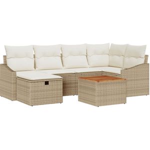 vidaXL - 7-delige - Tuin - Sofa - Set - met - Kussens - Beige - Poly - Rattan
