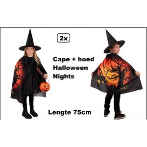2x Cape + hoed Halloween nights - KIDS - lengte cape 75cm - Horror creepy thema feest halloweenfeest party fun