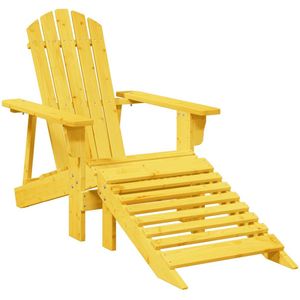 The Living Store Stoel Adirondack met voetenbank massief vurenhout geel - Tuinstoel - Adriandeckstoel - Lounge Stoel - Buitensthool - Houten Stoel