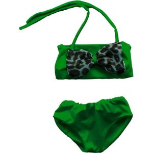 Maat 110 Bikini zwemkleding Groen met panterprint strik badkleding baby en kind fel groen zwem kleding