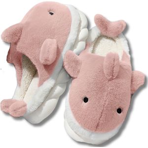 Pantoffels - Sloffen - Slippers - Warme Pantoffels - Dames - Heren - Pluche - Maat 40 en 41 - Haai - Roze