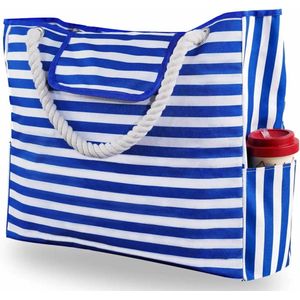 Pazzo Goods - Strandtas Capri - Blauw - XL - Gestreept - Wit - Beachbag - Grote Strandtas