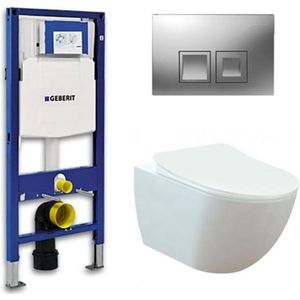 Geberit UP 100 toiletset - Inbouw WC Wandcloset - Creavit Mat Wit Geberit Delta-50 Mat Chroom