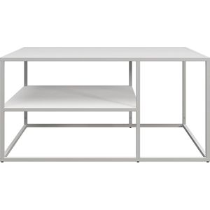 In And OutdoorMatch Salontafel Mandela - Met Plank - 45x90x60 cm - Mat Wit - Staal - Modern Design