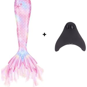 Joya Kids® Zeemeermin staart met kanten franjes met MONOVIN | Roze Mermaid Staart | Prinsessen jurk | Verkleedkleding meisje | Maat 110 | Incl MONOVIN