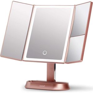 Make-up Spiegel Natuurlijke LED Verlichting 5x & 7x Vergroting - Driedelige Makeup Mirror dimbare Touch Screen Stand - Sora (Rosegoud)